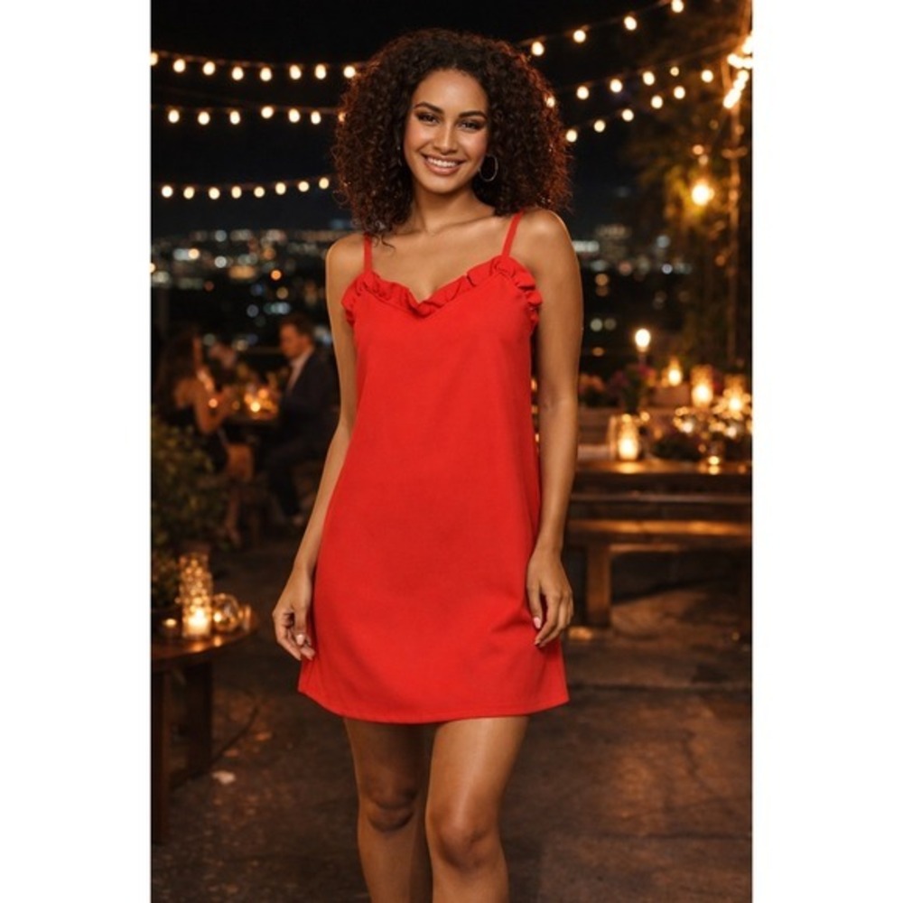 NWT Topshop Red Ruffle Neckline Strappy Shift Mini Dress Size 10 Party